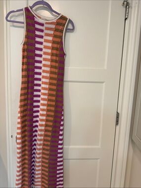 Universal Thread Purple Orange White Striped Crochet Maxi Dress